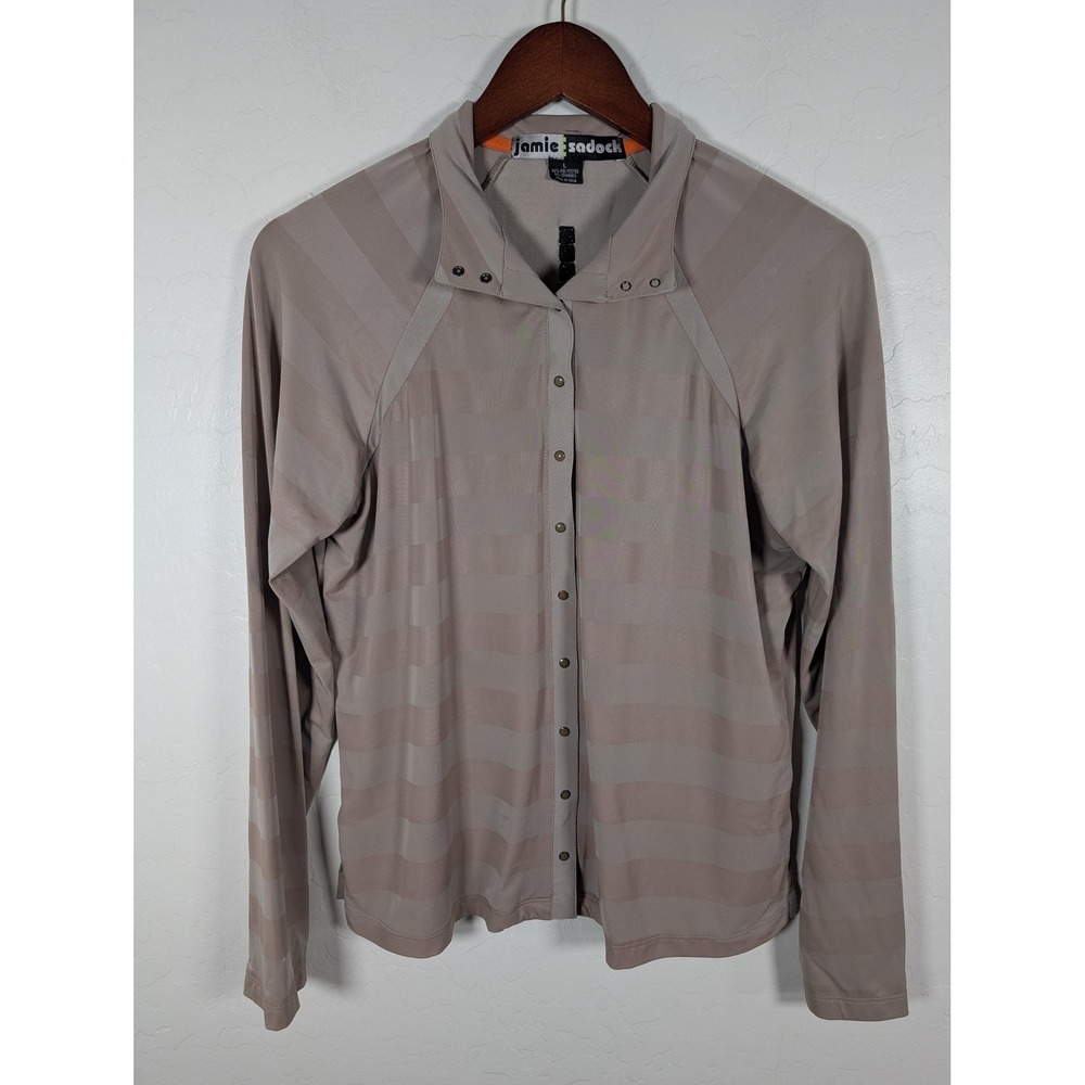 Jamie Sadock Shirt‎ Womens Large Beige Tan Long Sleeve Button Golf Top Stretch